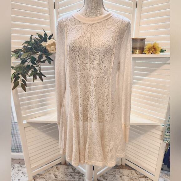 FREE PEOPLE NEW IVORY KNIT NEW DRESS SIZE LARGE - Picture 2 of 10